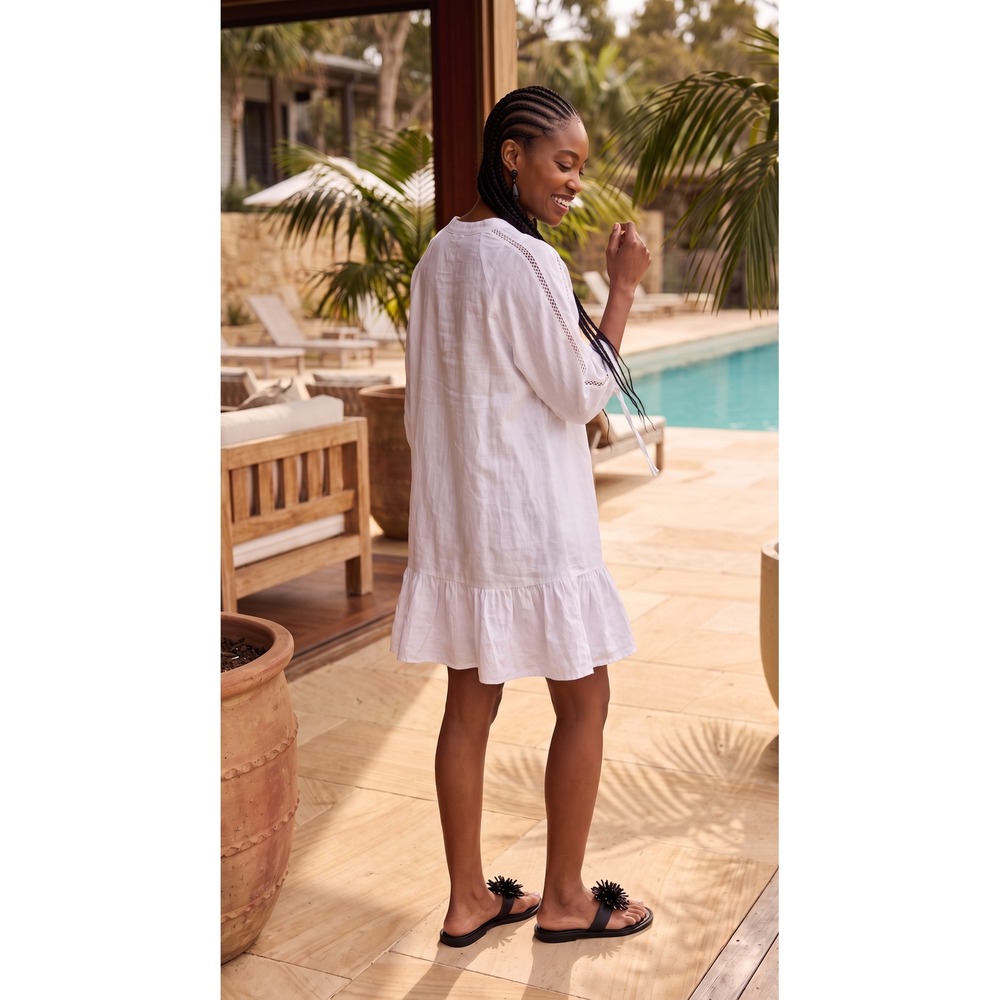 NWOT BOTEH La Ponche Frill Dress White Linen Blend Oversized M Resort